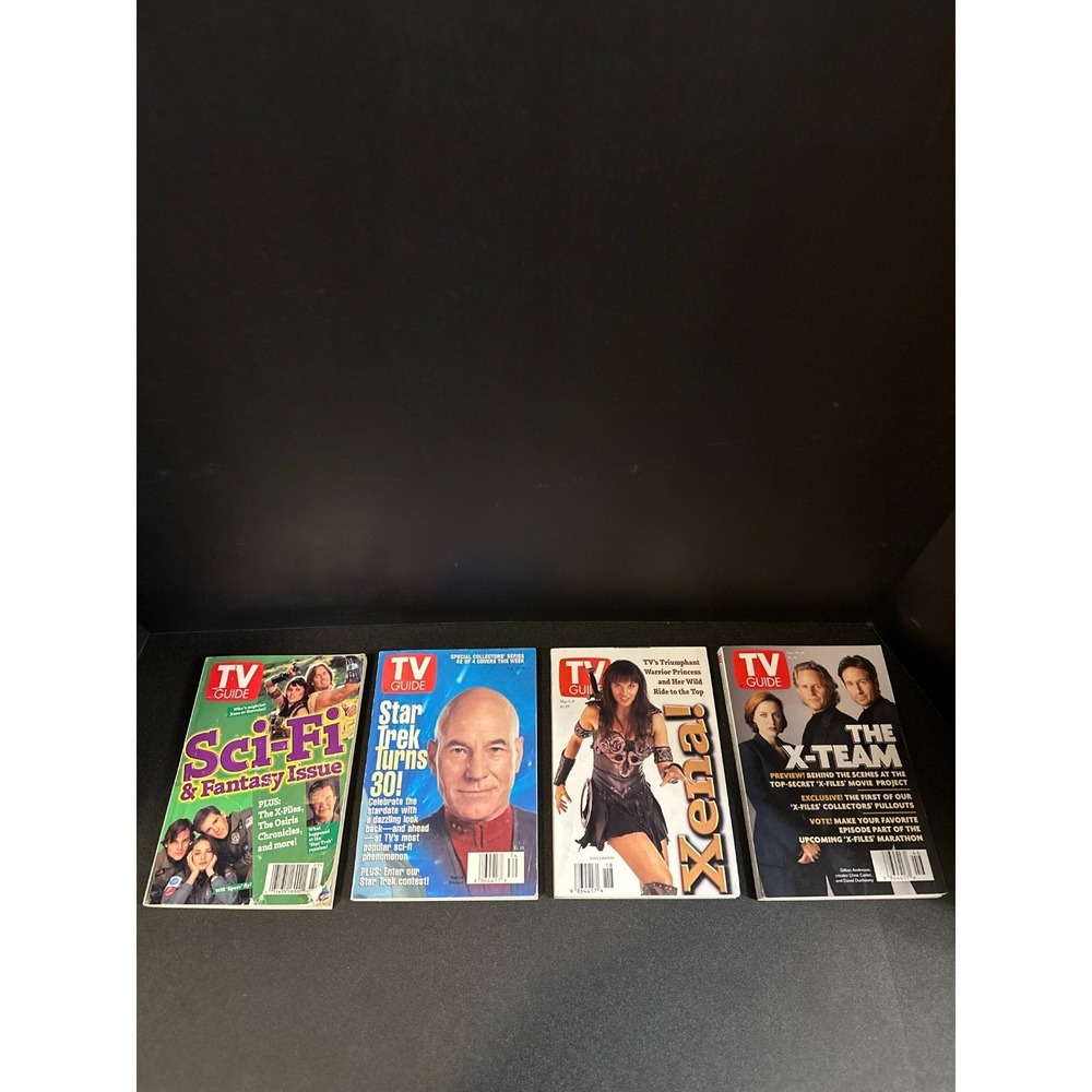 Lot of 4 Vintage TV Guide Magazines 1996–1997 Sci-Fi Fantasy Star Trek Xena X-Fi
